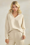 Plus Size Comfort Drape Collared V Neck Top