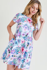 tropical floral dress with short sleeves