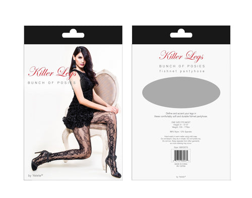 Etched Side Roses Lady's Fishnet Tights ICONOFLASH