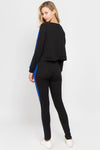 blue black pullover crop sweatshirts leggings for women