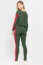 green red pullover tops soft leggings 