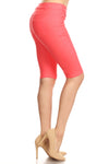 high rise coral shorts stretchy denim slimming fit 