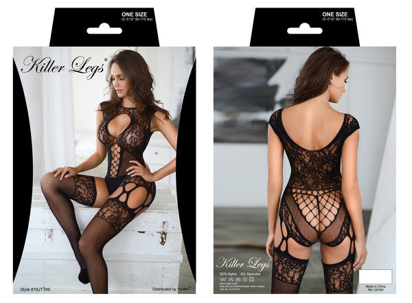 Floral Lace Fishnet Dress Killer Legs
