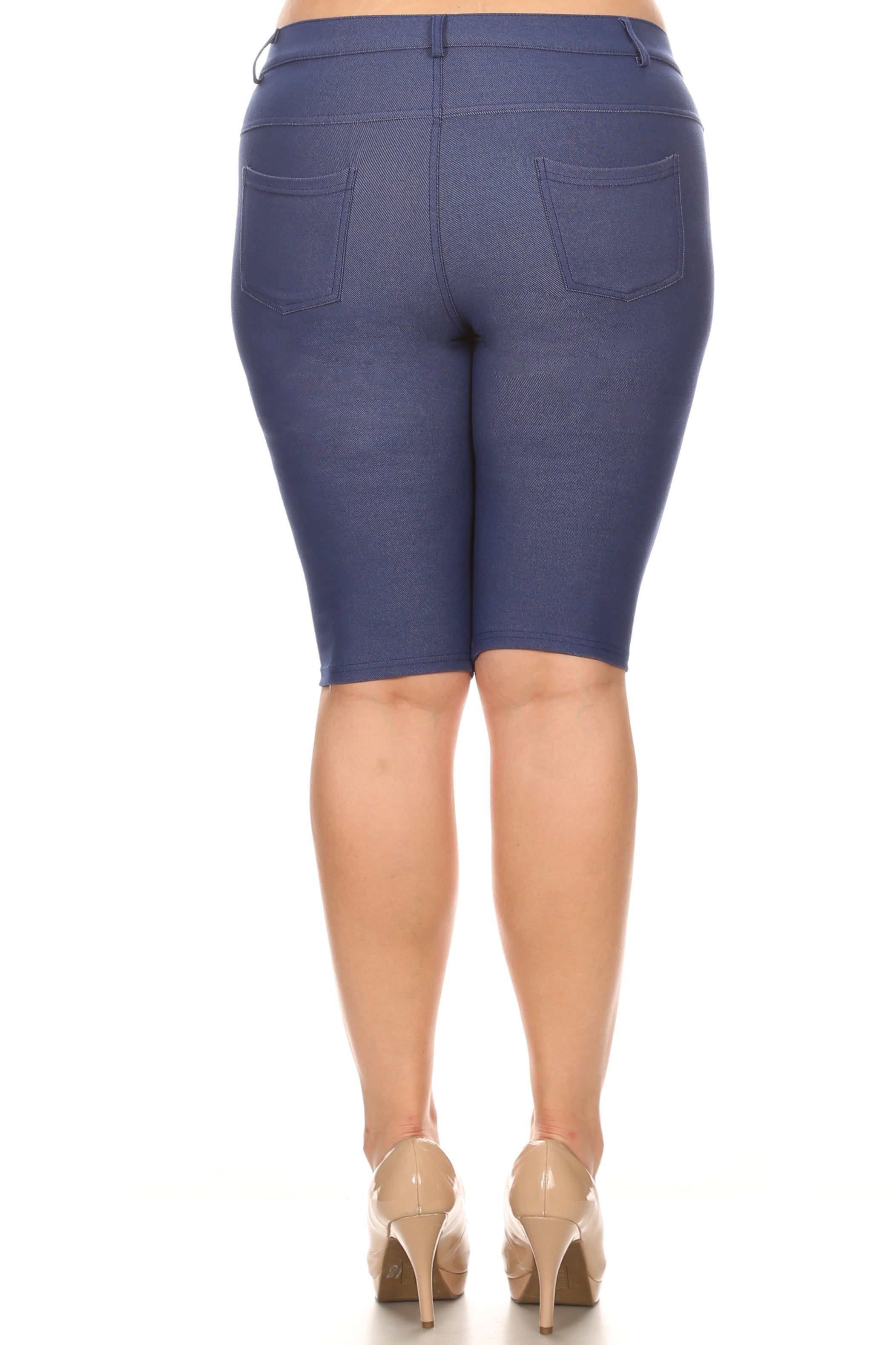 Plus Size Solid Colored Denim Style Bermuda Shorts Black / XL | Women | by ICONOFLASH