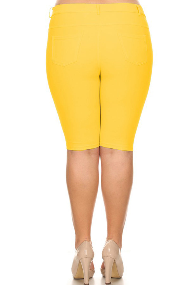Plus Size Solid Colored Denim Style Bermuda Shorts – ICONOFLASH