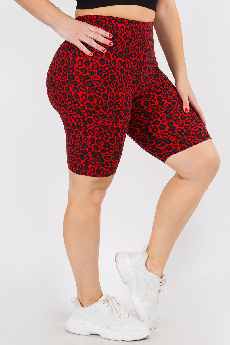 Plus Size Soft Leopard Print Biker Shorts