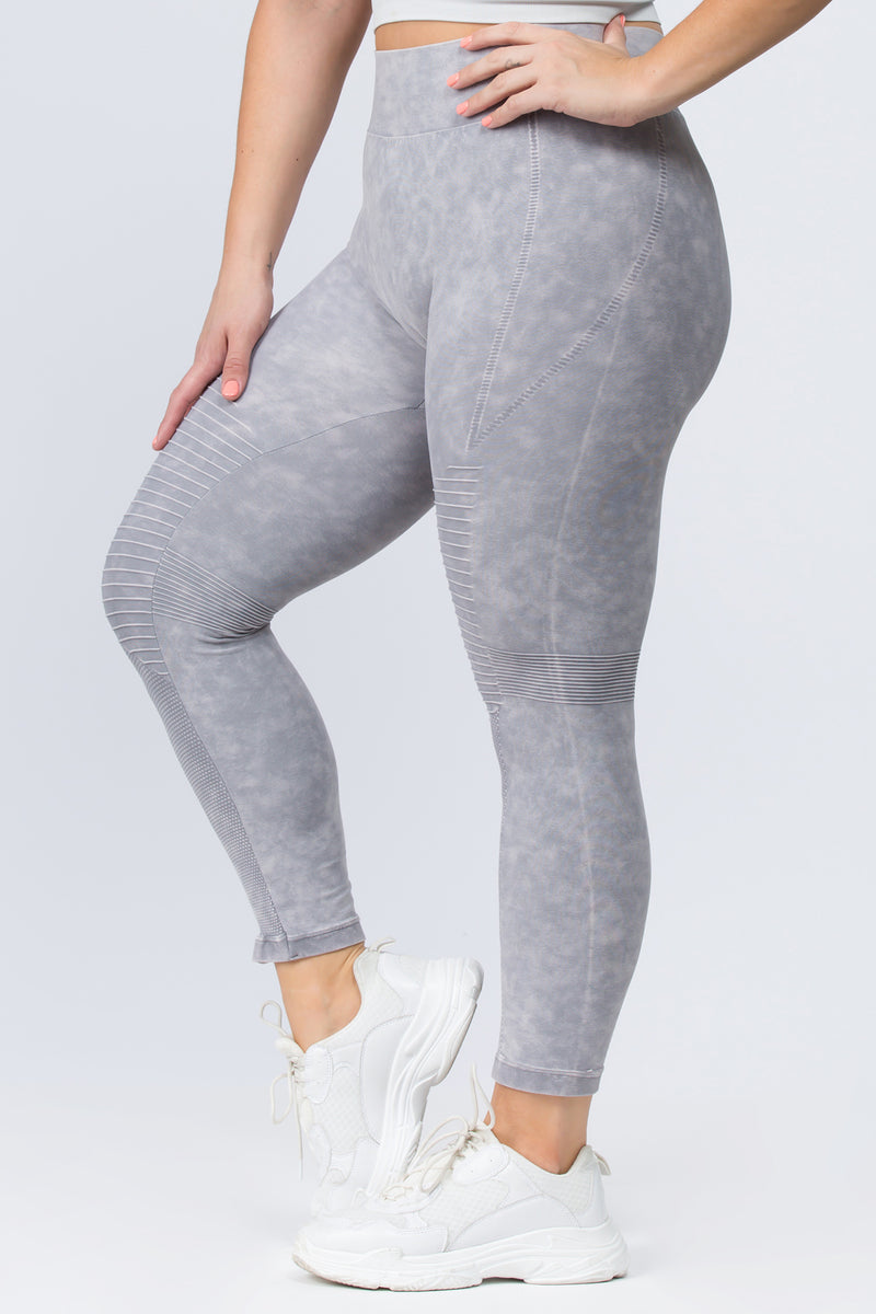 Plus Size Mineral Washed Moto Style Leggings