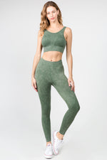 green racerback bra and compression running tights