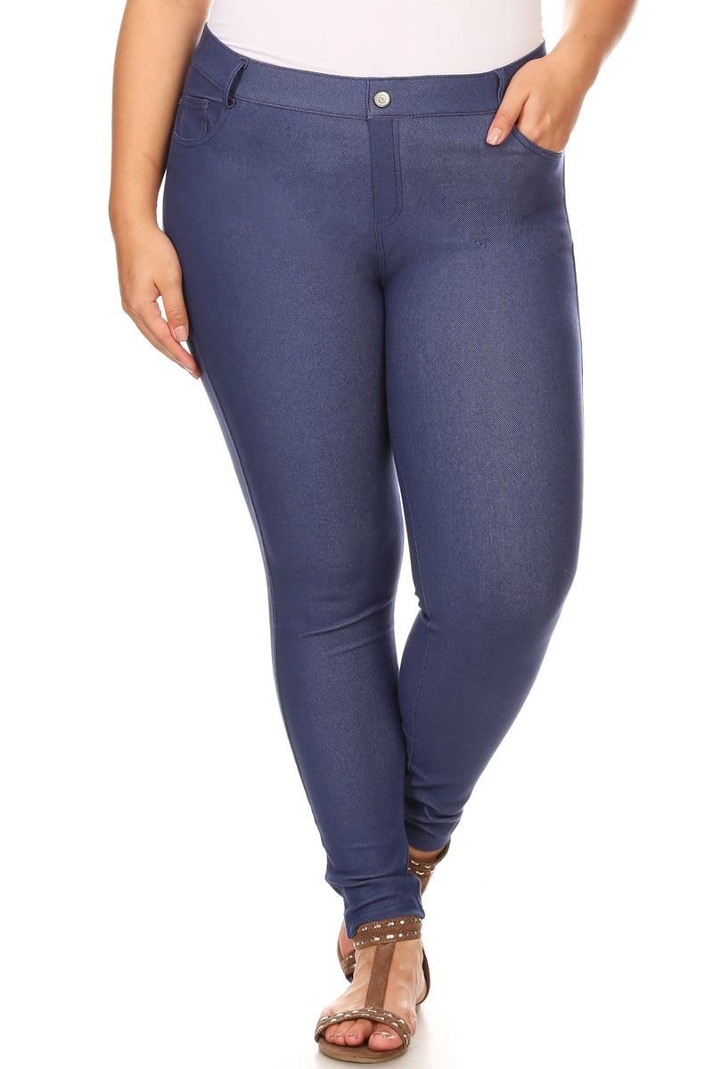 navy blue denim leggings stretchy cotton pants women's