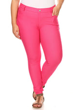 hot pink colored jeggings for plus women 2019