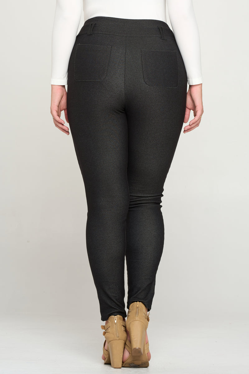 Plus Size Plain Jeggings with Elasticised Waistband and Pocket Detail