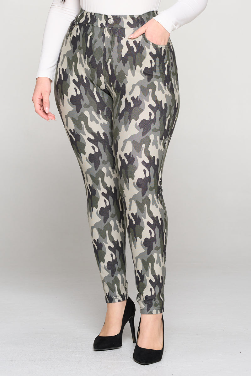 Plus Size In Command Camo 5-Pocket Jeggings with Belt Loops
