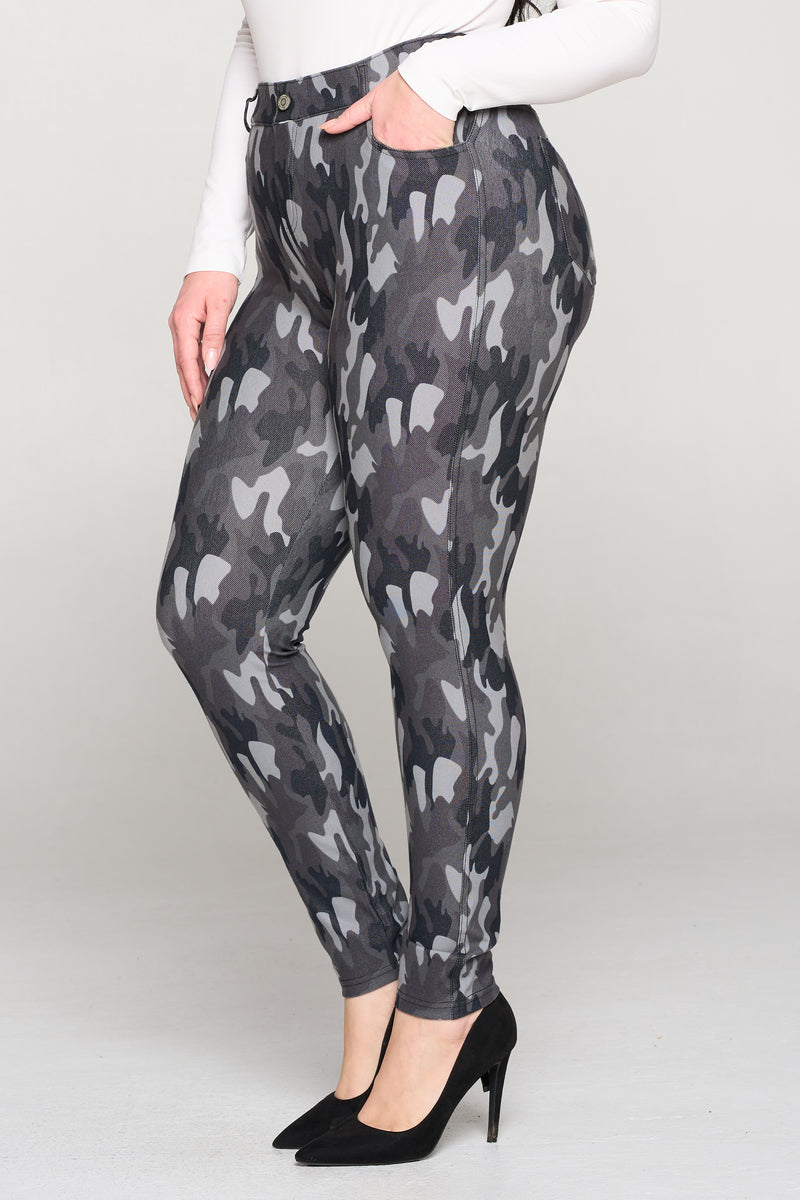 Plus Size In Command Camo 5-Pocket Jeggings with Belt Loops – ICONOFLASH