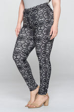 Plus Size Snake Print 5-Pocket Jeggings with Belt Loops