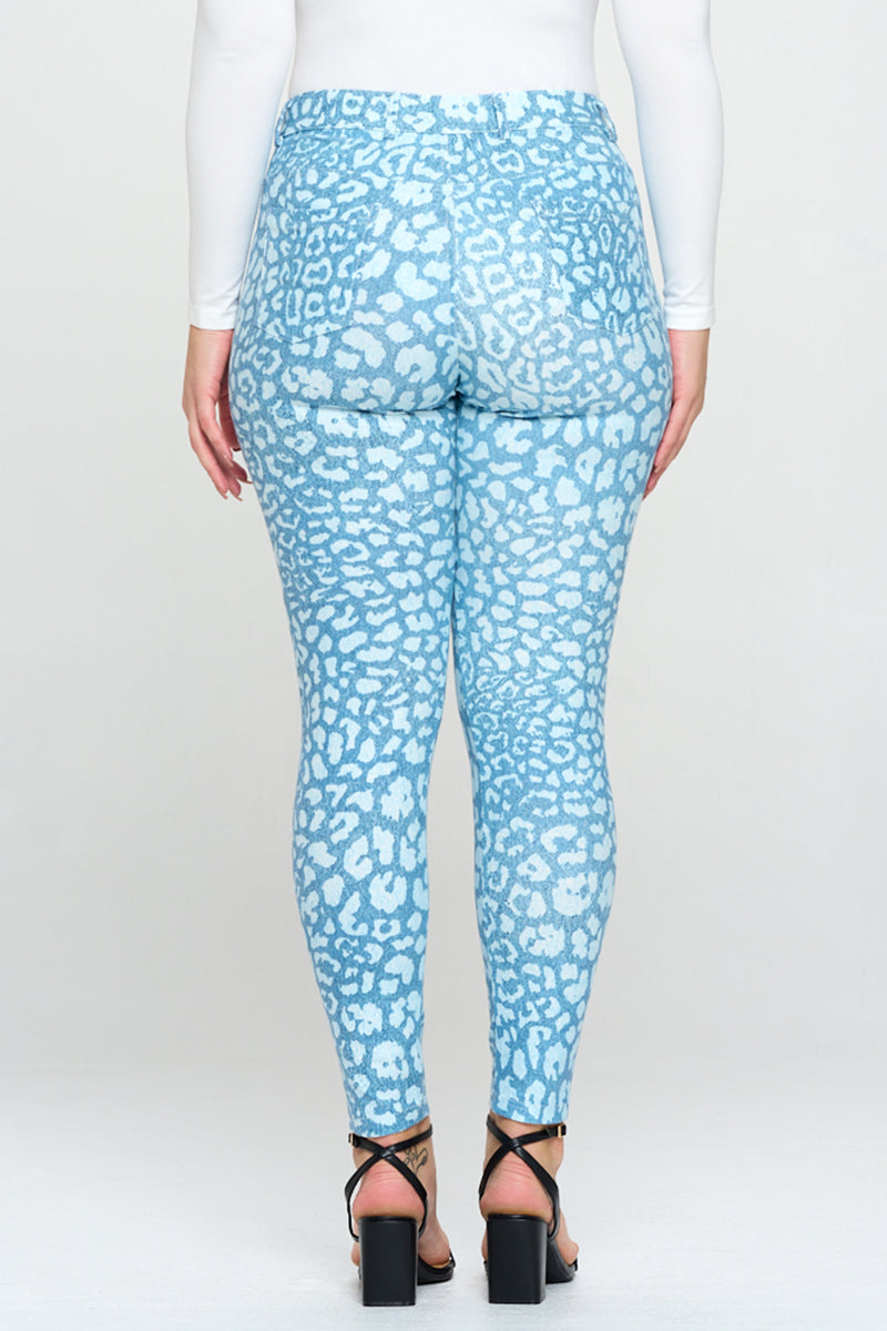 Plus Size Icy Leopard Print Jeggings with Belt Loops