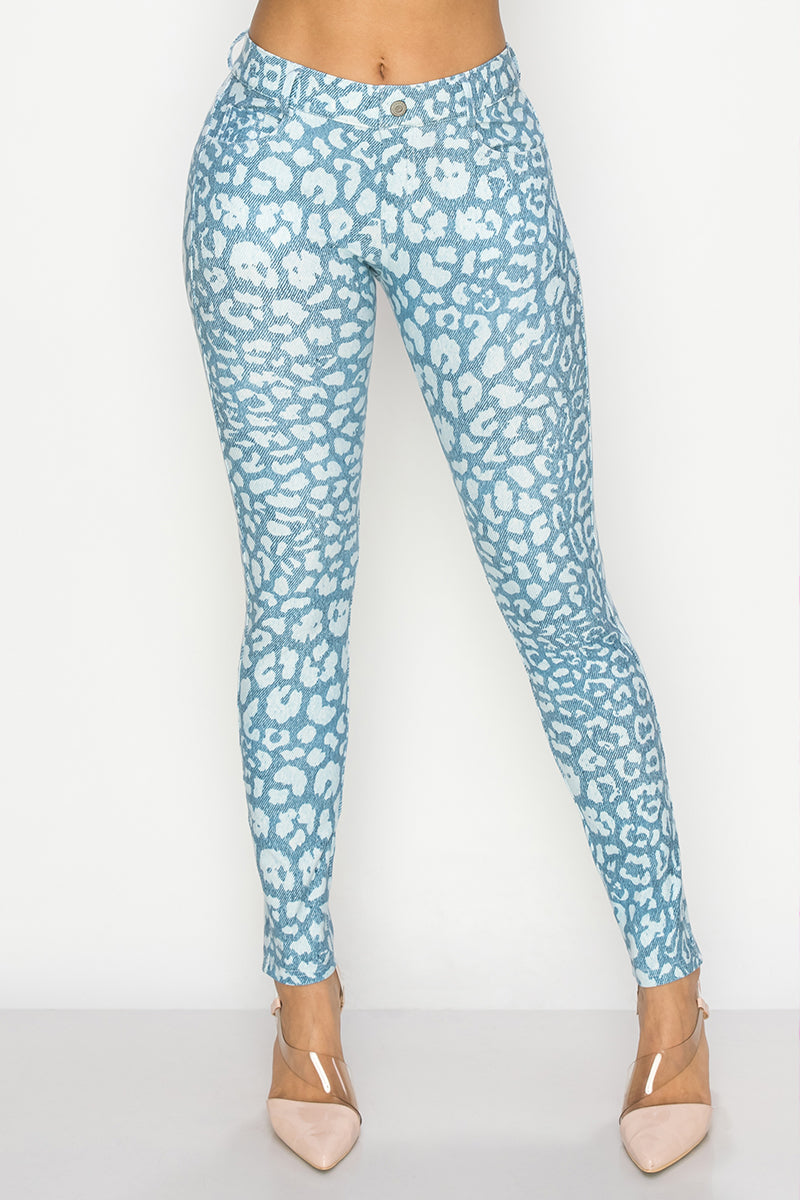 Icy Leopard Print Jeggings with Belt Loops