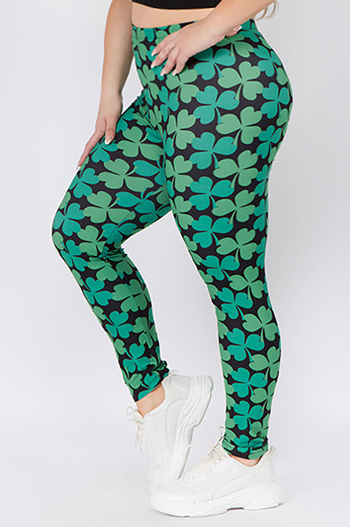 Plus Size Lucky Green Clover Printed Leggings