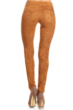 khaki faux suede skinny pants for women 2019