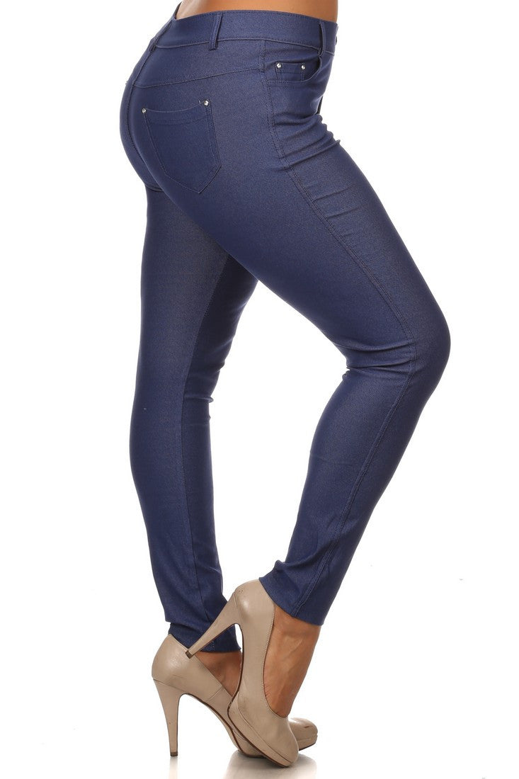Yelete Women's Cotton-Blend 5-Pocket Skinny Jegging Navy - Plus Size 