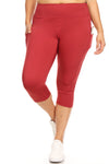 brick red plus size active capri leggings with pockets