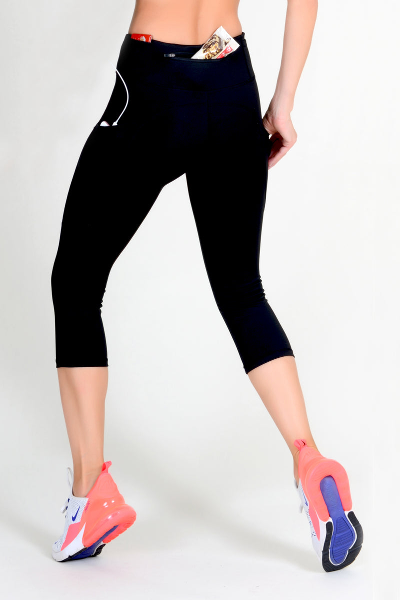women's black capri workout leggings with pockets