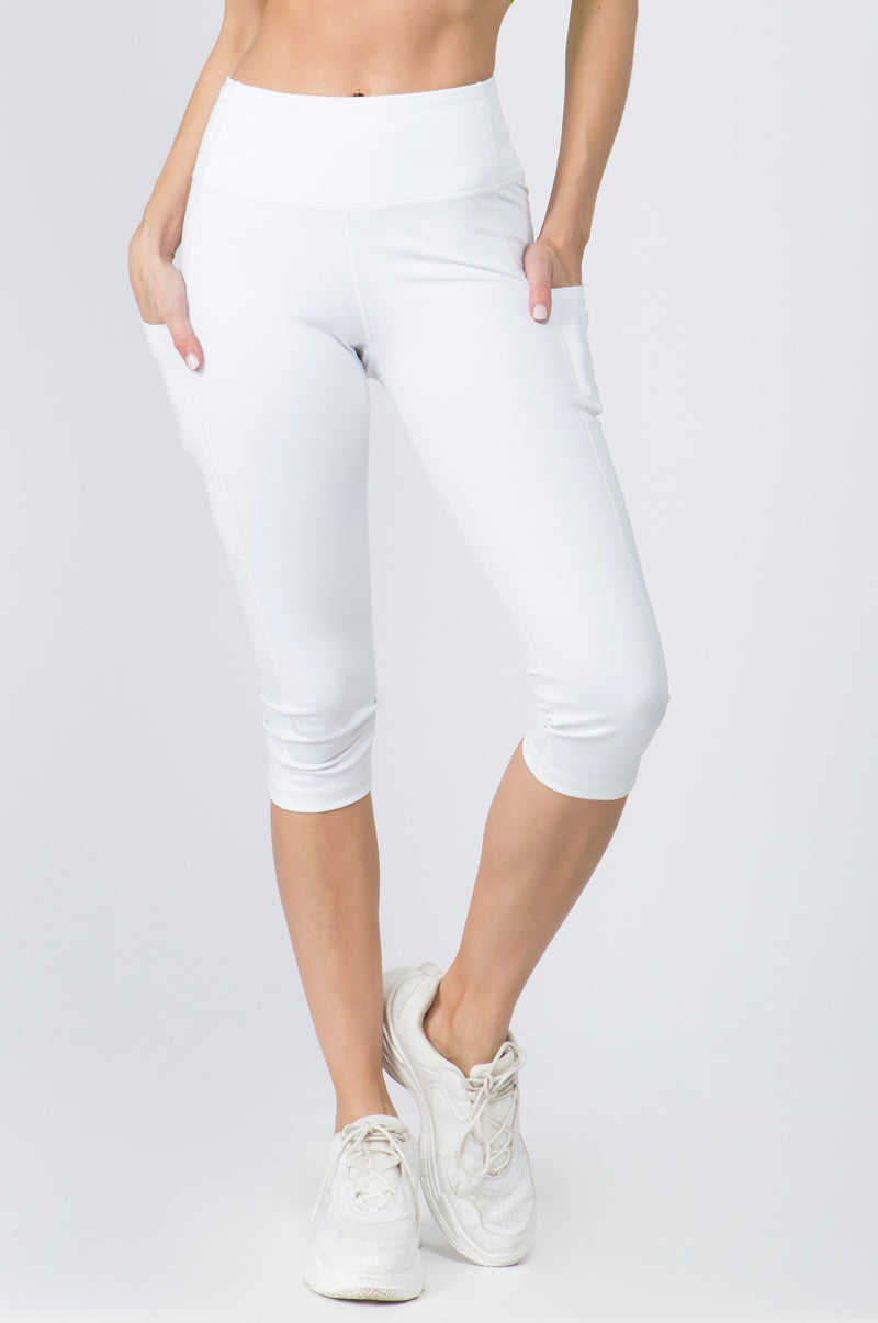Womens Elastic Capri Leggings With Side Eyelet Straps Pockets Capris  Trousers For Work Casual Sport White Black Leggings