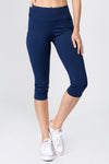 navy blue high waisted workout capris with side pockets