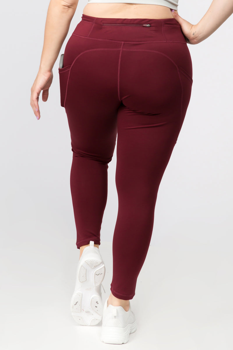 All Fit Women's Leggings with Pockets Yoga Pants Wine red Workout Pants  (Small)