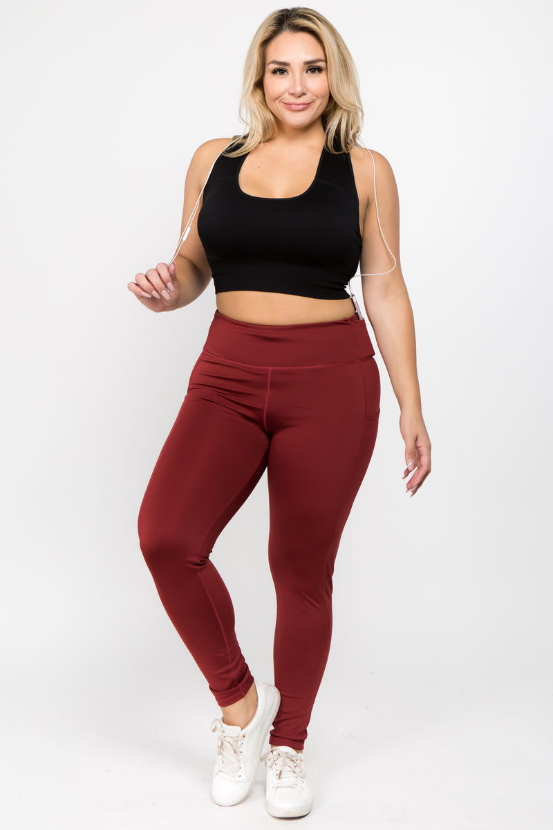 Women's Cardio Fitness Plus Size Leggings with Pocket - Pink and Burgundy