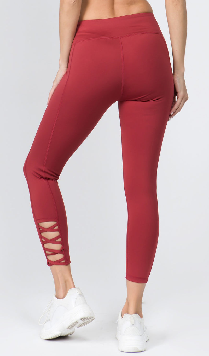 red cut out leggings 