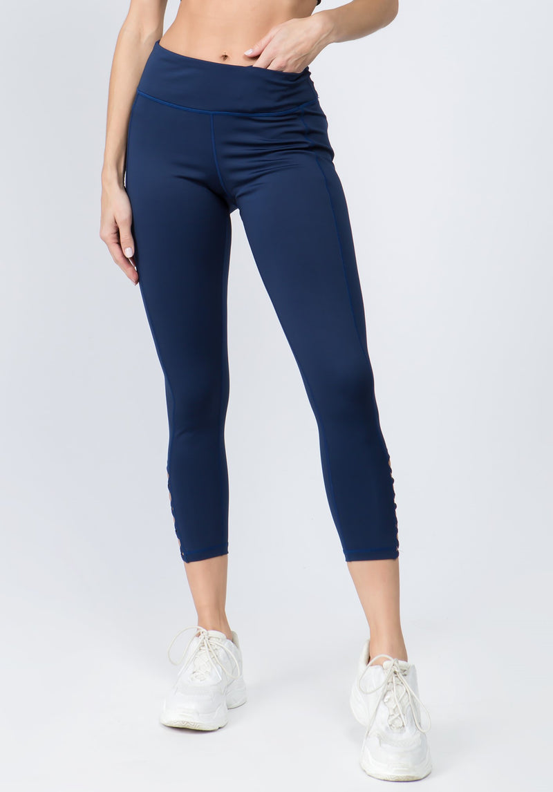 NWT Women's Active Life Navy Blue Lattice Yoga Pants Size S, M, L