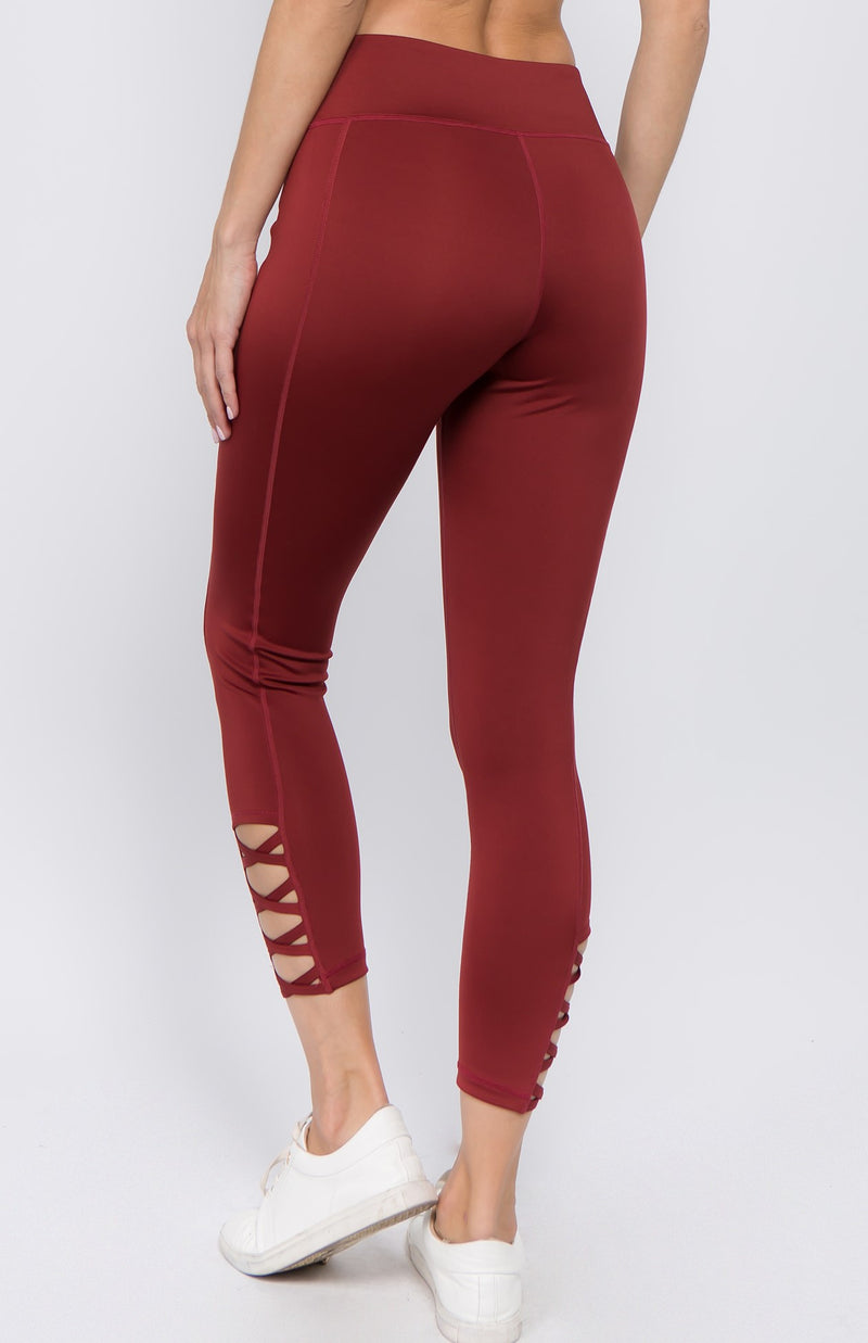 Avia Womens Ankle Leggings Maroon/Burgundy Color Block Mid Rise Stretch L  12-14