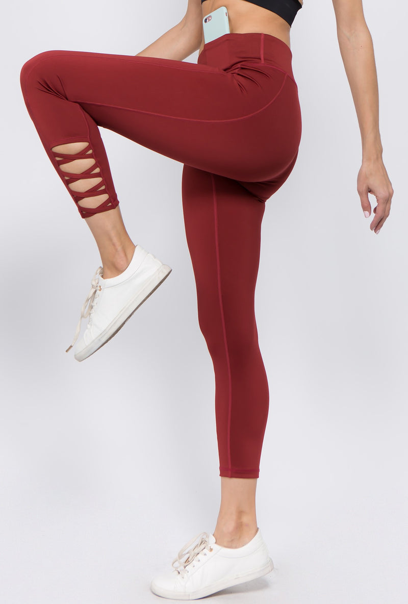 Joy Lab Womens High-Waisted Seamless 7/8 Leggings Size Large in Burgundy