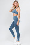 denim blue activewear sports bra and leggings set 