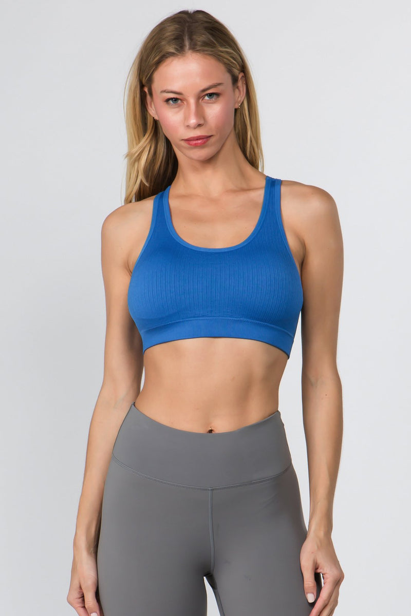 blue workout bra tops with support