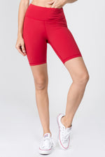 red high waisted workout shorts