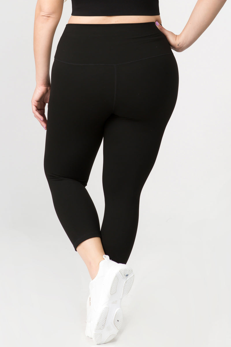 3 Women Plus Size Stretch Leggings High Waisted Solid Capri Active