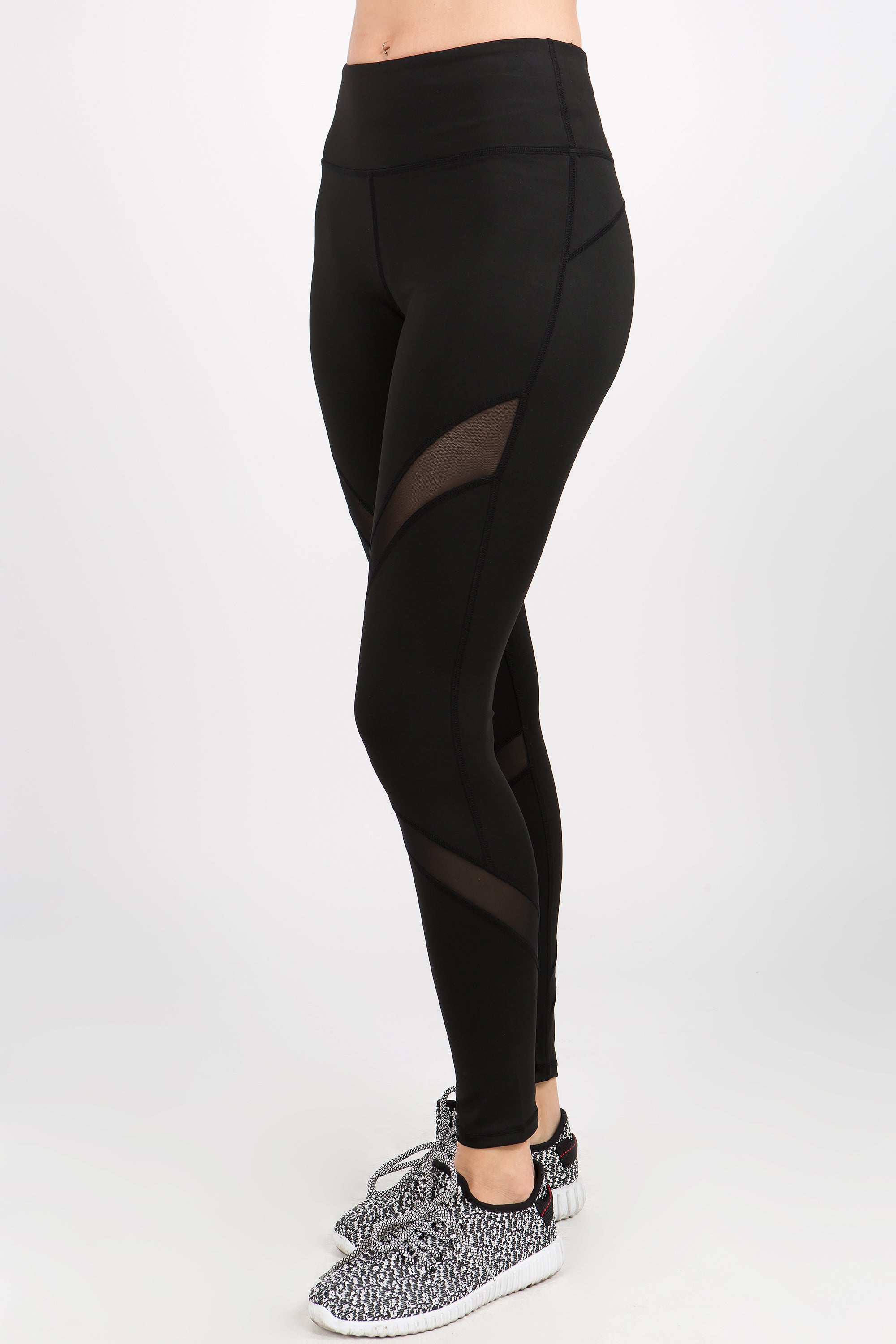 Avia - Athletic Leggings w/ Mesh Inset Workout Yoga Pants Black