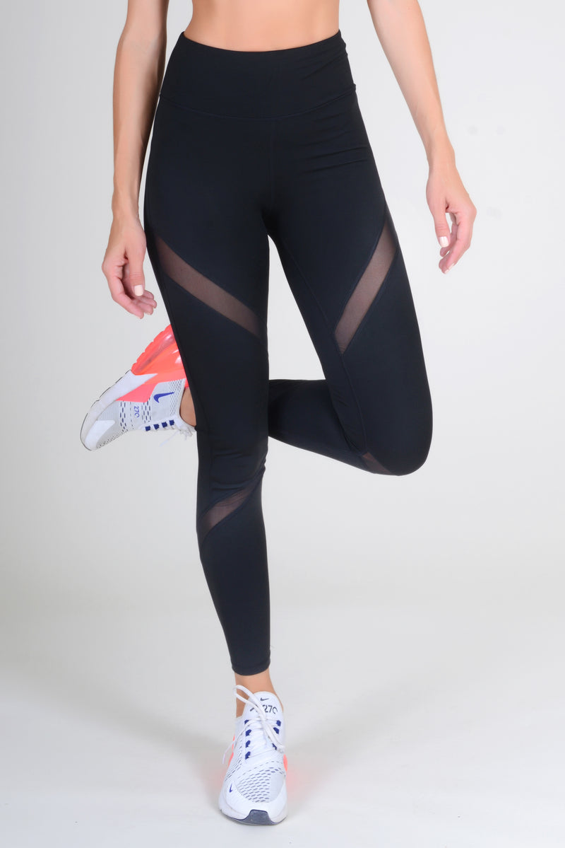 black mesh striped active leggings 