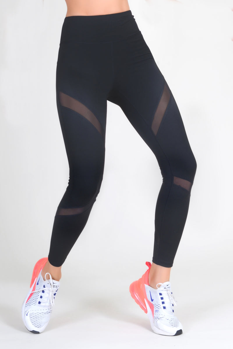 Women High Waist Black Mesh Leggings Gym Yoga Pants Running Sports