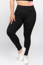black plus size women's full length leggings with pocket