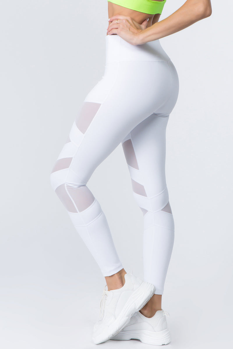 Women's Activewear Leggings With Contrast Mesh & Criss Cross Side Panels.  Solid, Knit Active Leggings Sports Pants with an Elastic Waistband, Side  Panels contrast mesh and Crossed Strap Accent. SIZE:S-M-L-XL (1-2-2-1)  PACKAGE:6PCS/PREPACK
