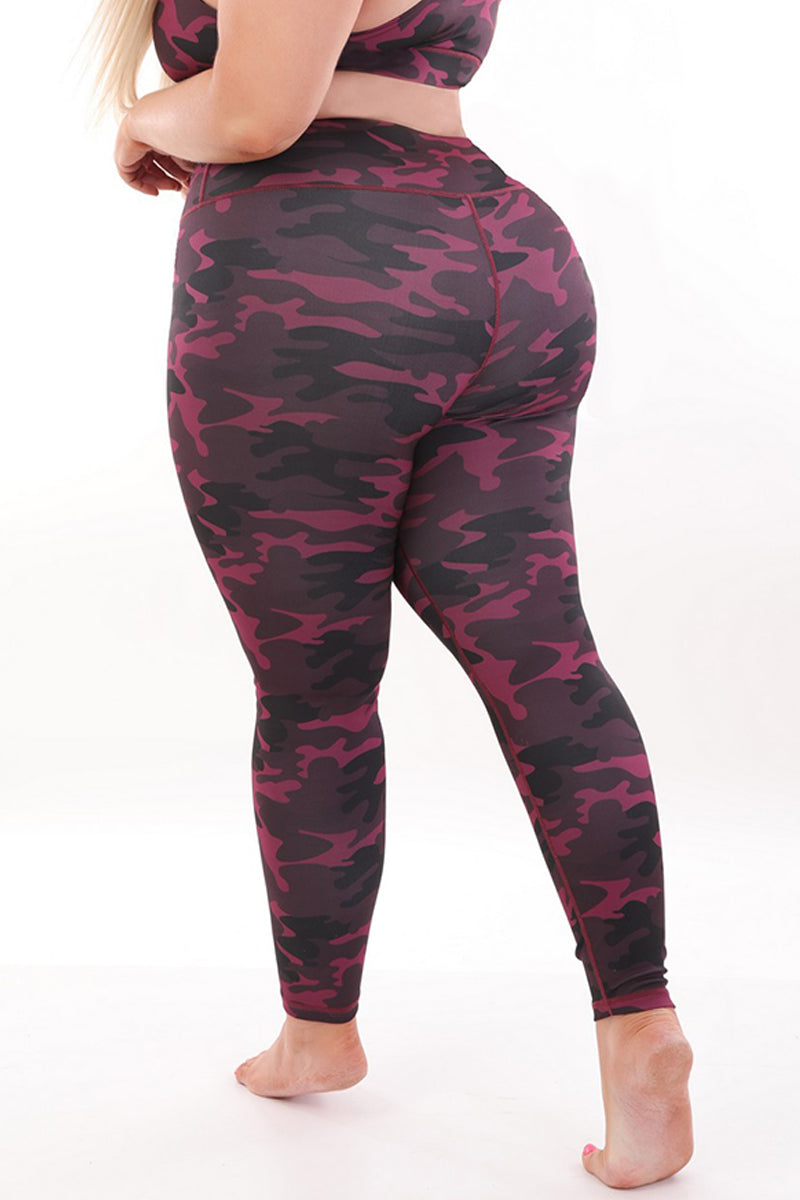 Women's Active Plus Size Pink Camouflage Workout Capri Leggings