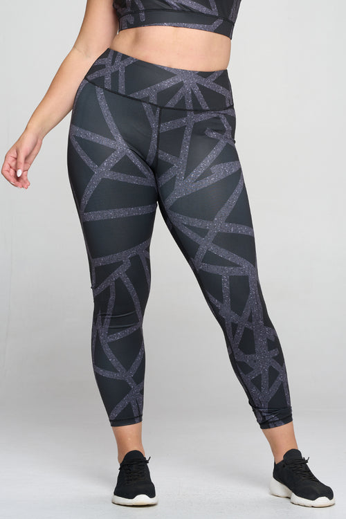 Plus Size Smoky Abstract Grid Workout Leggings