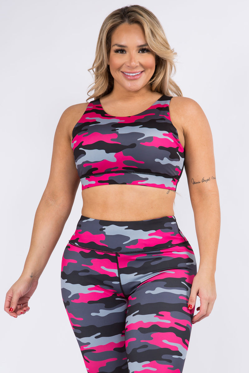 Plus Size Play it Up Pink Camo Active Sports Bra