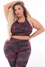 Plus Size Red Camouflage Active Sports Bra