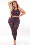 Plus Size Red Camouflage Active Sports Bra and Leggings Set