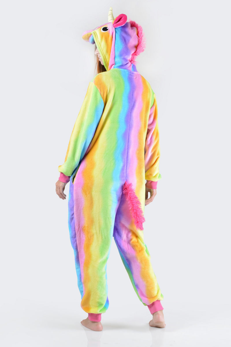 Plush Rainbow Stripe Unicorn Onesie