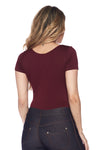 wine red short sleeve scoopneck bodysuits with no closure