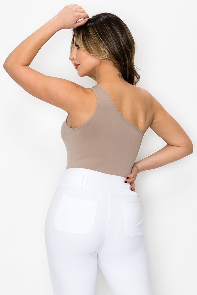 Forever 21 Women's Contour One-Shoulder Bodysuit in White, XL